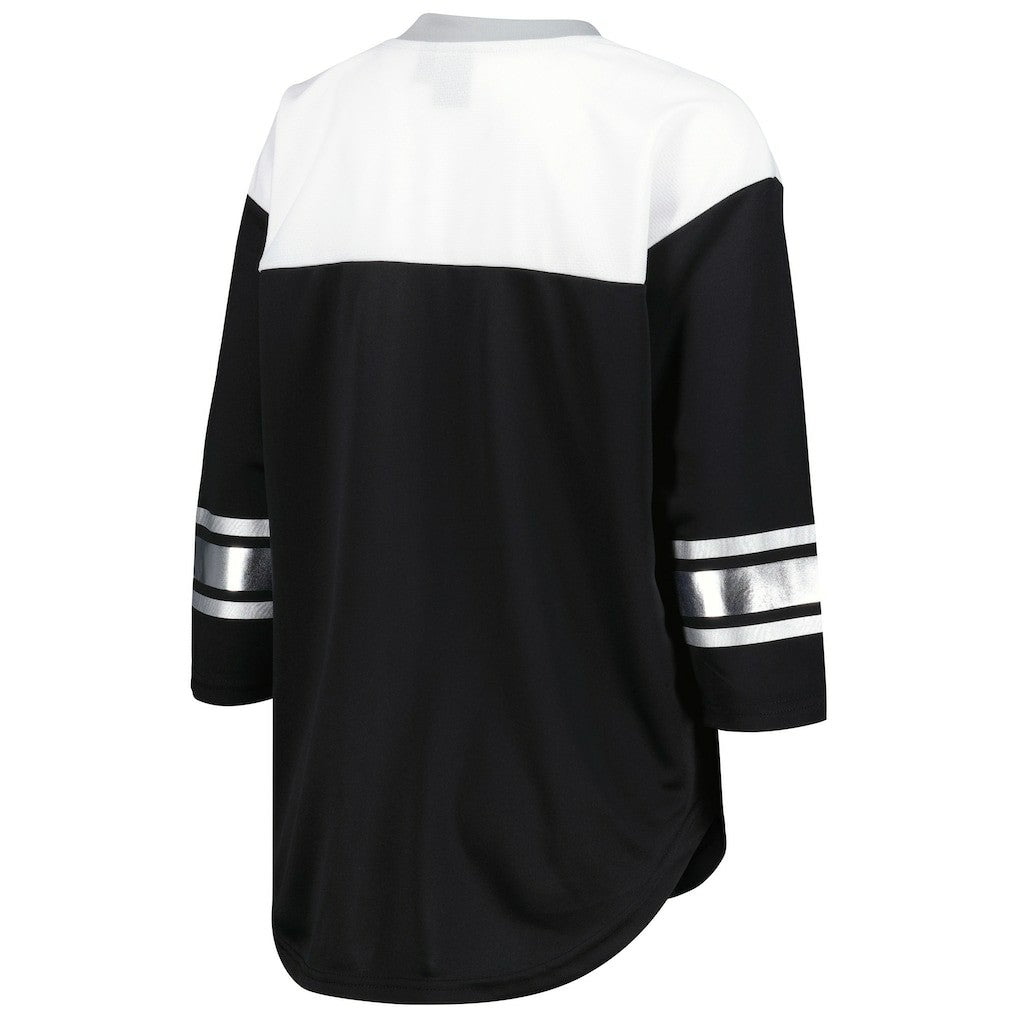 Las Vegas Raiders G-III 4Her by Carl Banks Women's Double Team 3/4-Sleeve Lace-Up T-Shirt Black/White | NFL