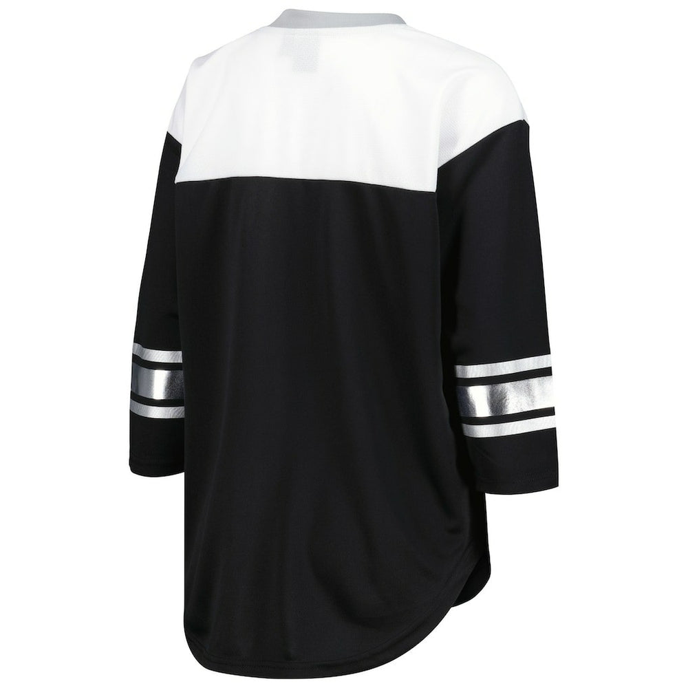 Las Vegas Raiders G-III 4Her by Carl Banks Women's Double Team 3/4-Sleeve Lace-Up T-Shirt Black/White | NFL