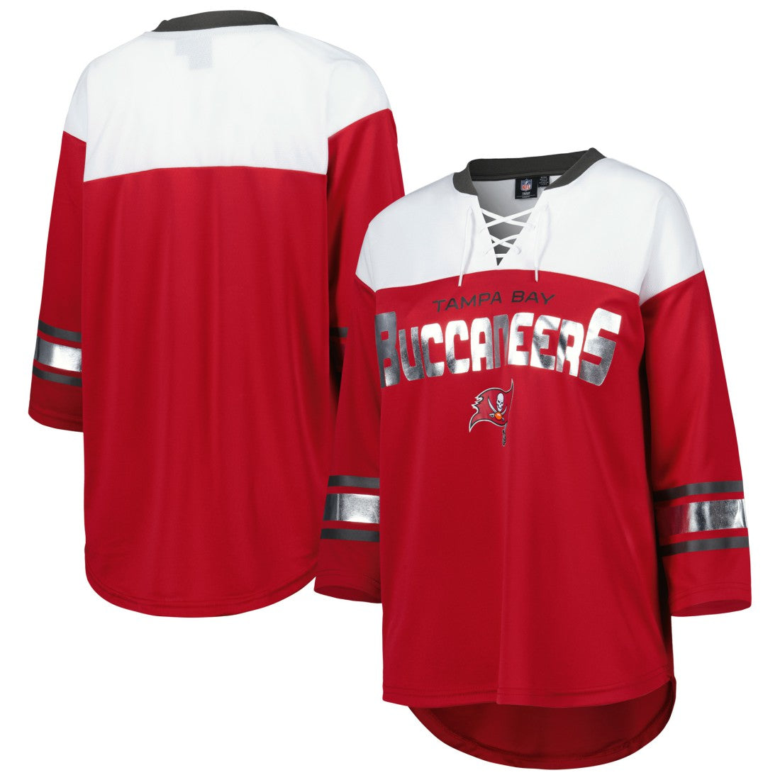 Tampa Bay Buccaneers G-III 4Her by Carl Banks Women's Double Team 3/4-Sleeve Lace-Up T-Shirt Red/White | NFL