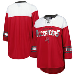 Tampa Bay Buccaneers G-III 4Her by Carl Banks Women's Double Team 3/4-Sleeve Lace-Up T-Shirt Red/White | NFL