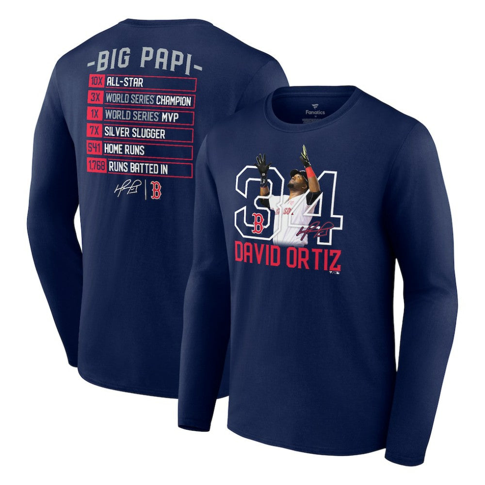 David Ortiz Boston Red Sox Fanatics Stats Resume Long Sleeve T-Shirt - MLB