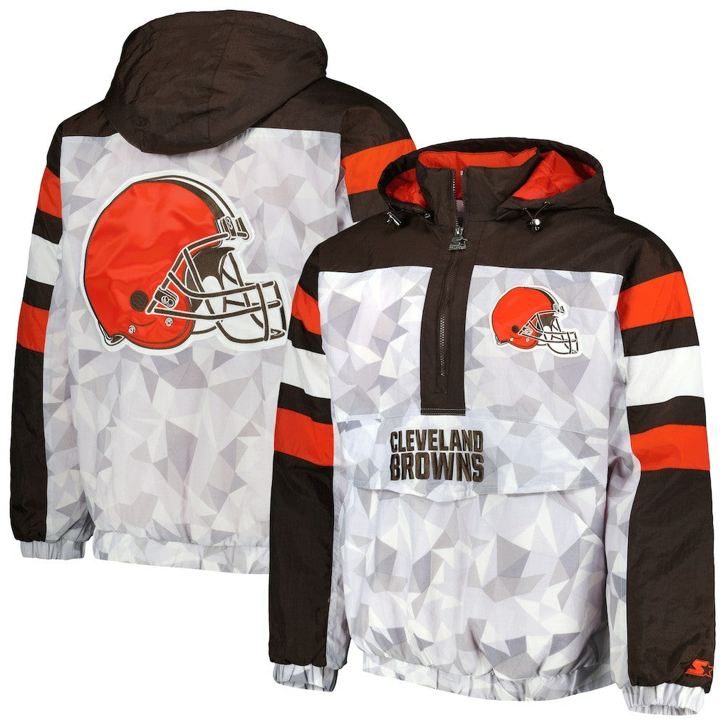 Cleveland Browns Starter Thursday Night Gridiron Raglan Half-Zip Hooded Jacket White/Brown | NFL