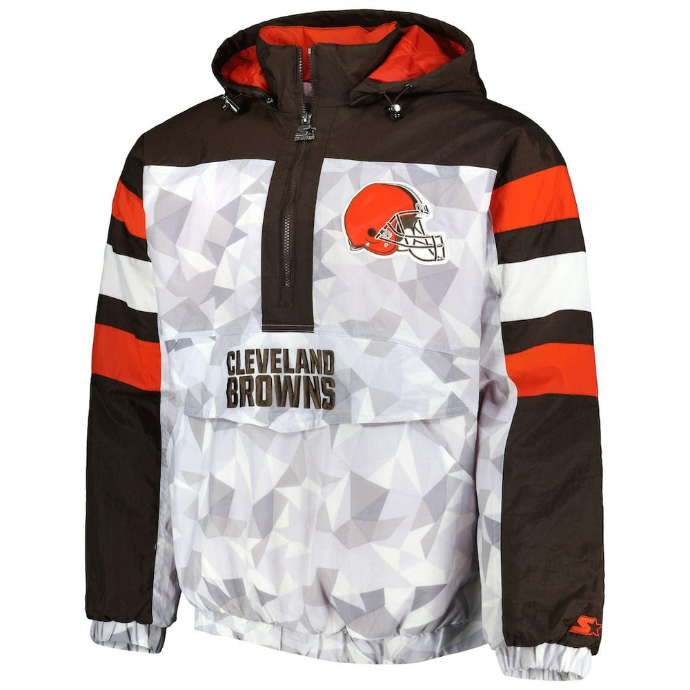 Cleveland Browns Starter Thursday Night Gridiron Raglan Half-Zip Hooded Jacket White/Brown | NFL