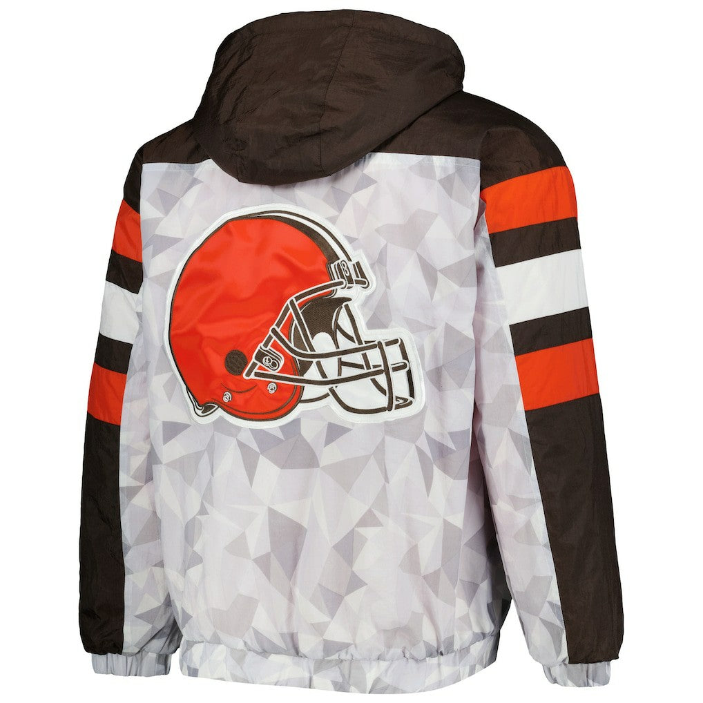 Cleveland Browns Starter Thursday Night Gridiron Raglan Half-Zip Hooded Jacket White/Brown | NFL