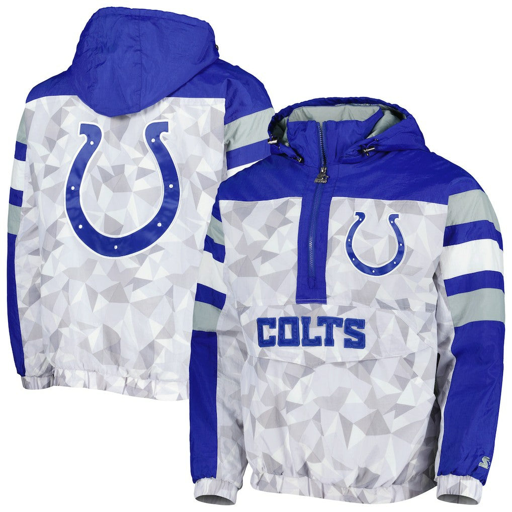 Indianapolis Colts Starter Thursday Night Gridiron Raglan Half-Zip Hooded Jacket White/Royal | NFL
