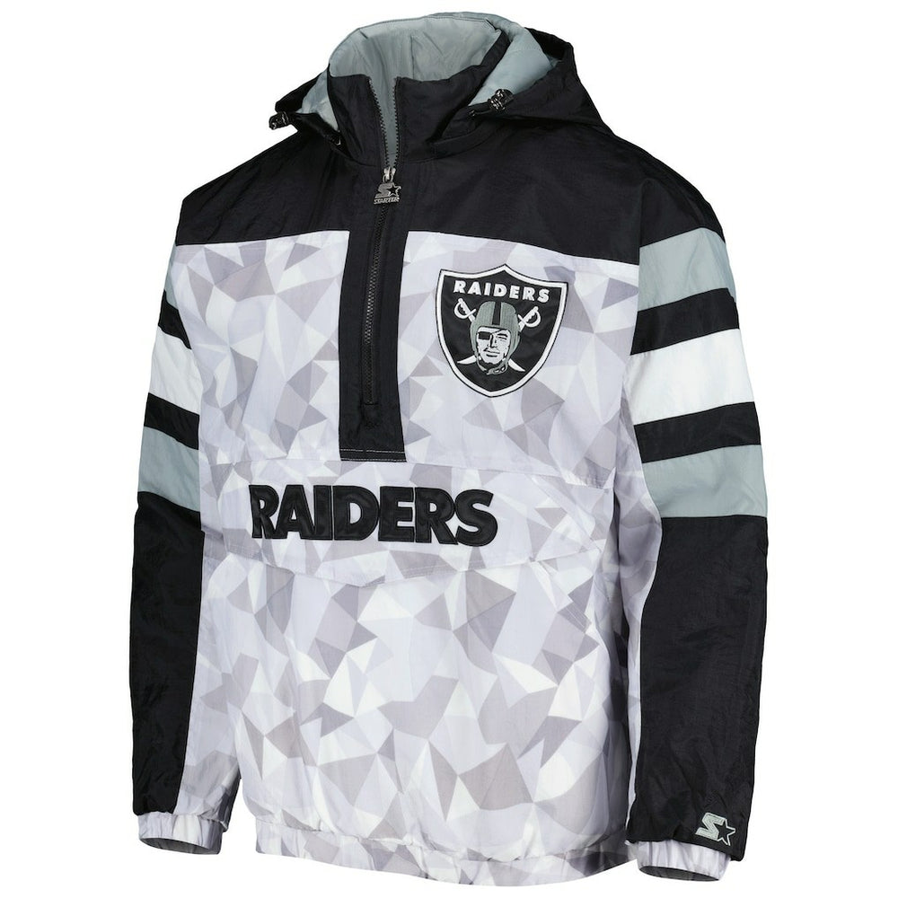 Las Vegas Raiders Starter Thursday Night Gridiron Raglan Half-Zip Hooded Jacket White/Black | NFL