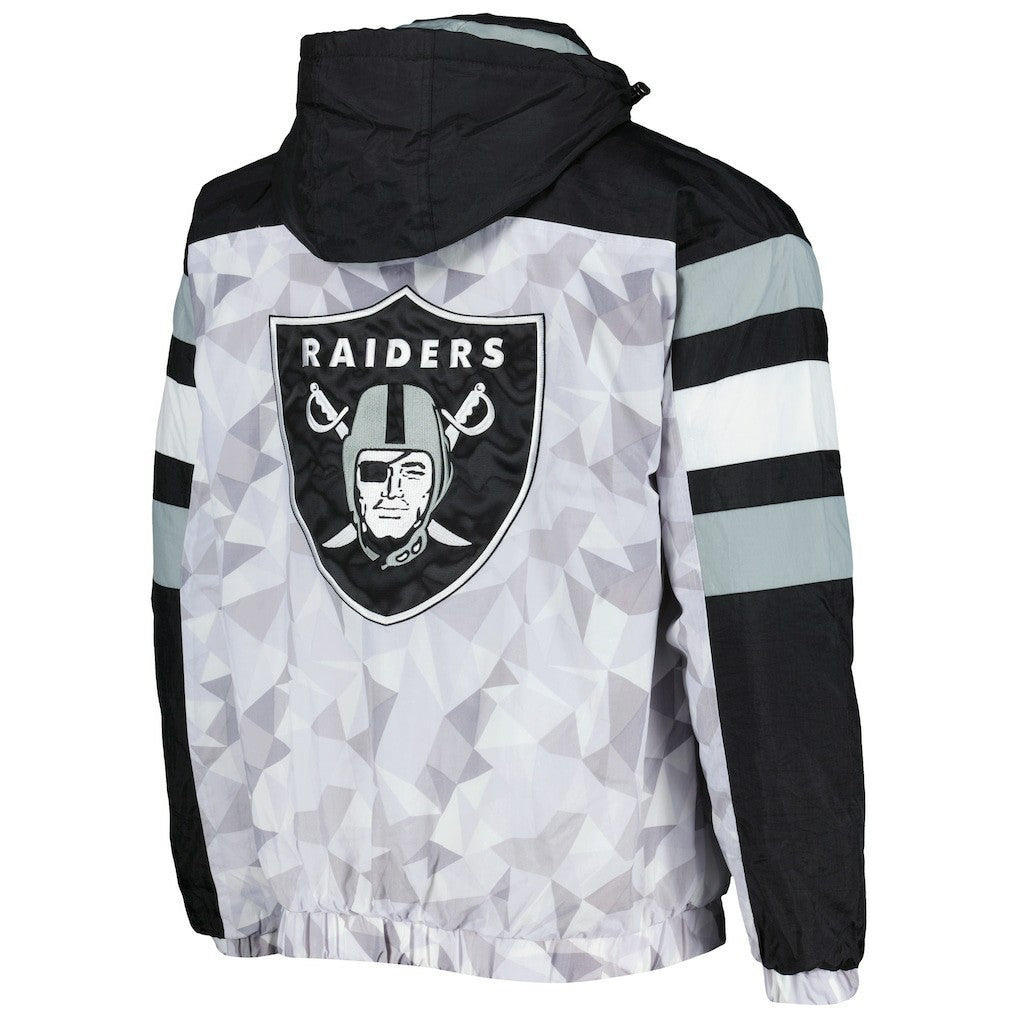 Las Vegas Raiders Starter Thursday Night Gridiron Raglan Half-Zip Hooded Jacket White/Black | NFL