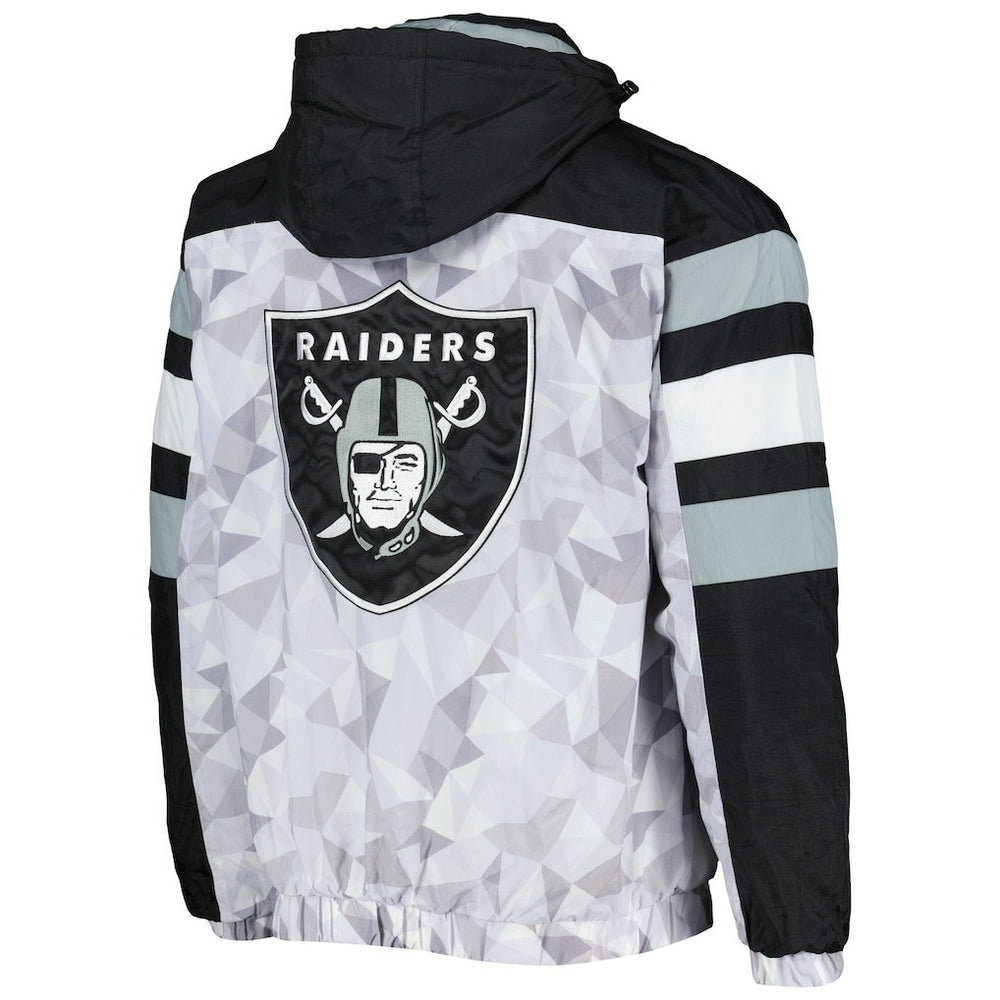 Las Vegas Raiders Starter Thursday Night Gridiron Raglan Half-Zip Hooded Jacket White/Black | NFL