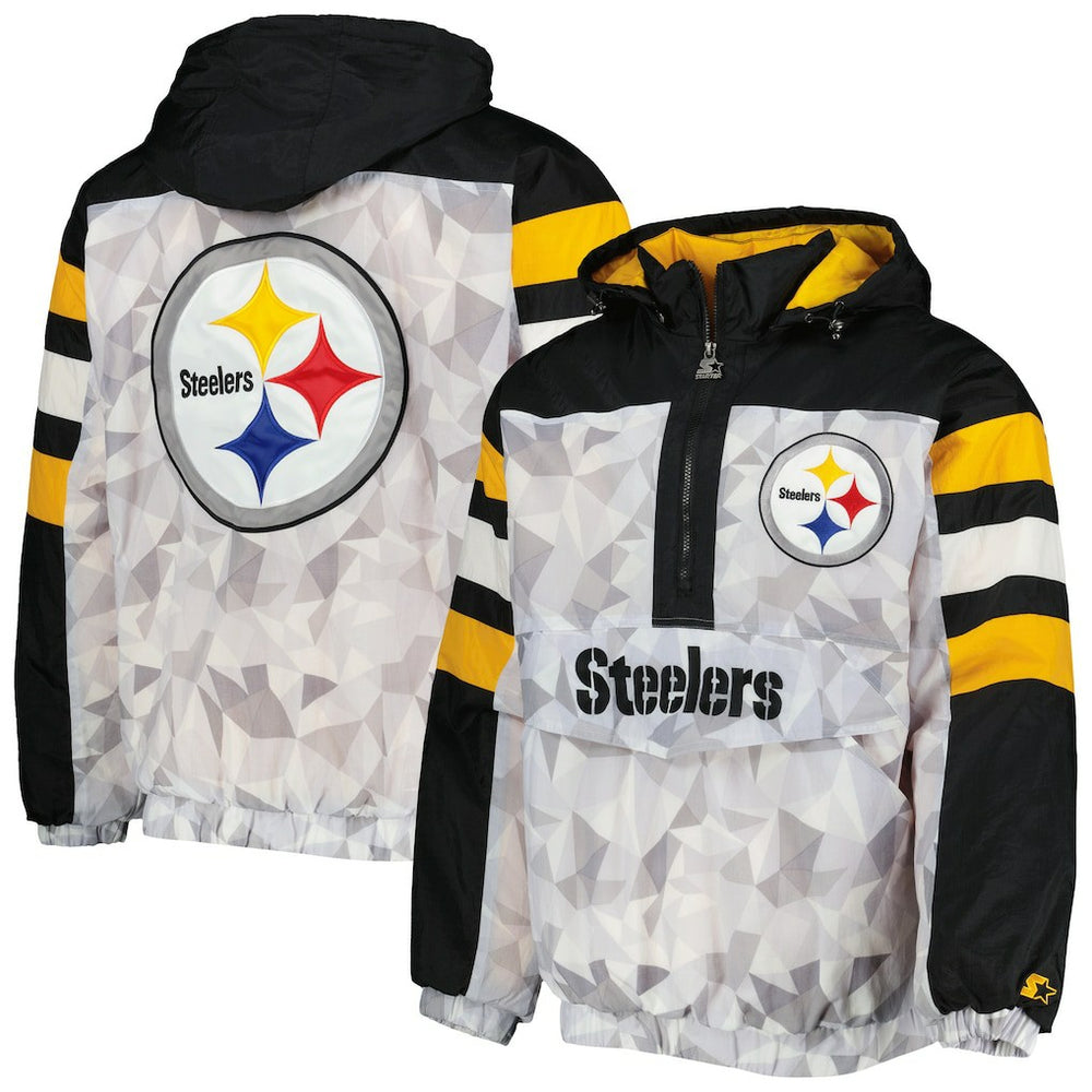 Pittsburgh Steelers Starter Thursday Night Gridiron Raglan Half-Zip Hooded Jacket White/Black | NFL