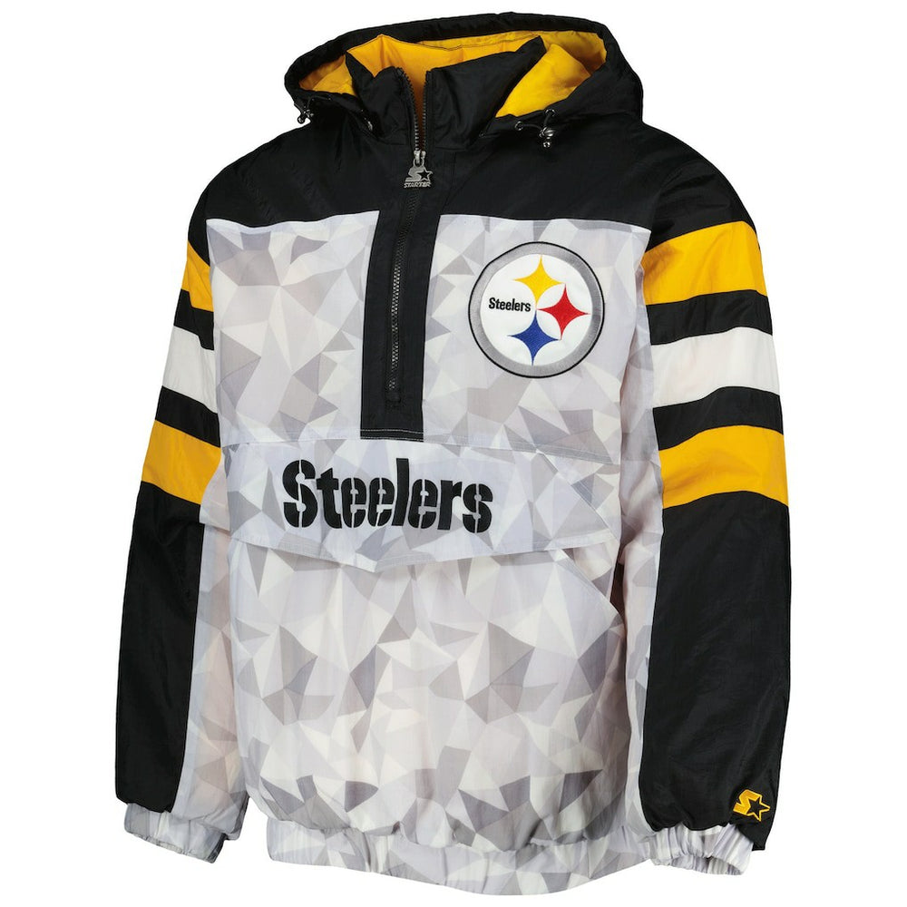 Pittsburgh Steelers Starter Thursday Night Gridiron Raglan Half-Zip Hooded Jacket White/Black | NFL