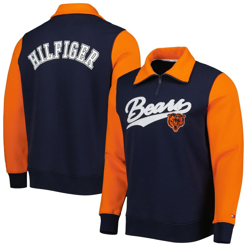 Chicago Bears Tommy Hilfiger Aiden Quarter-Zip Sweatshirt Navy/Orange | NFL