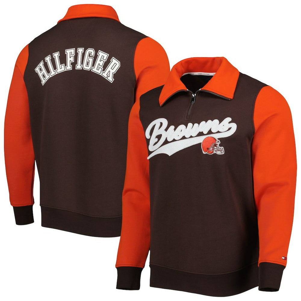 Cleveland Browns Tommy Hilfiger Aiden Quarter-Zip Sweatshirt Brown/Orange | NFL