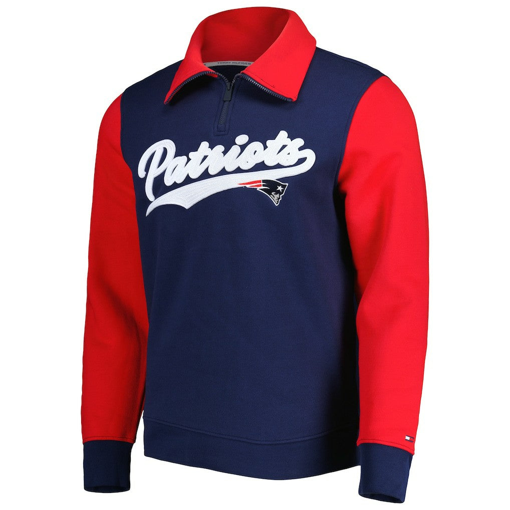 New England Patriots Tommy Hilfiger Aiden Quarter-Zip Sweatshirt Navy/Red | NFL