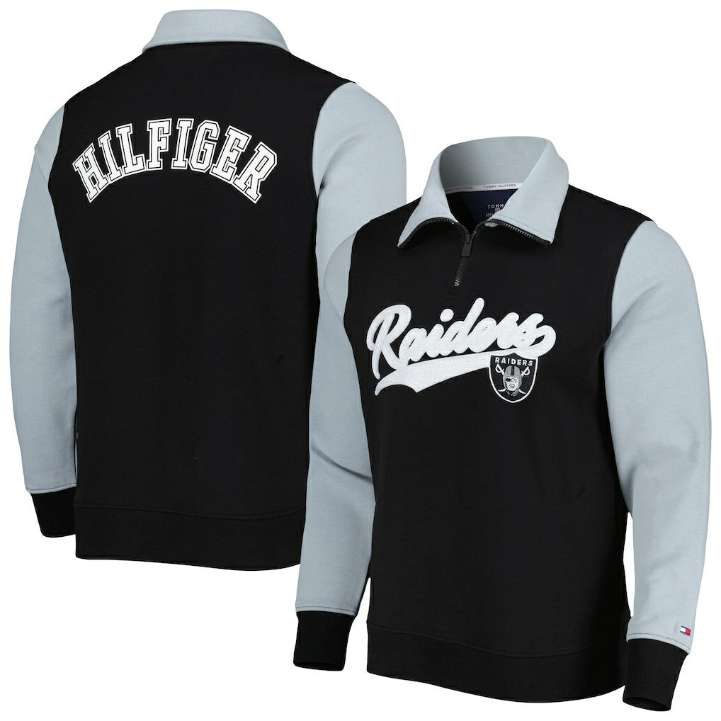 Las Vegas Raiders Tommy Hilfiger Aiden Quarter-Zip Sweatshirt Black/Silver | NFL