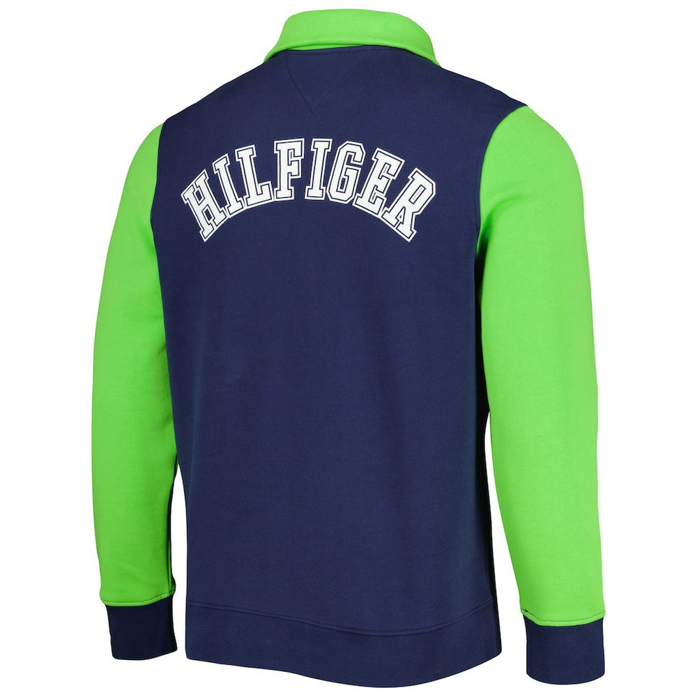 Seattle Seahawks Tommy Hilfiger Aiden Quarter-Zip Sweatshirt College Navy/Neon Green | NFL