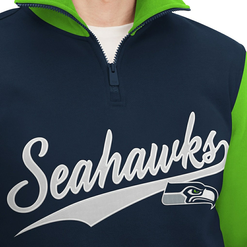 Seattle Seahawks Tommy Hilfiger Aiden Quarter-Zip Sweatshirt College Navy/Neon Green | NFL