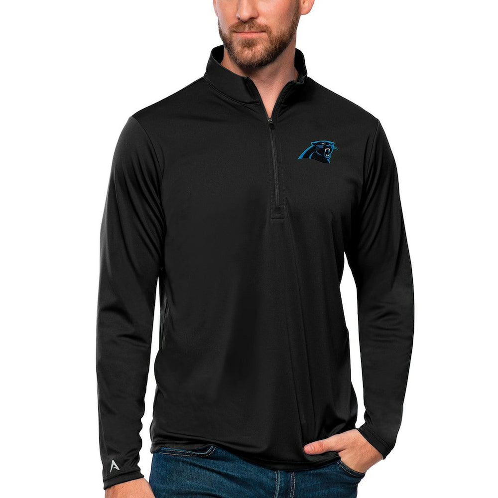 Carolina Panthers Antigua Tribute Quarter-Zip Lightweight Pullover Top Black | NFL