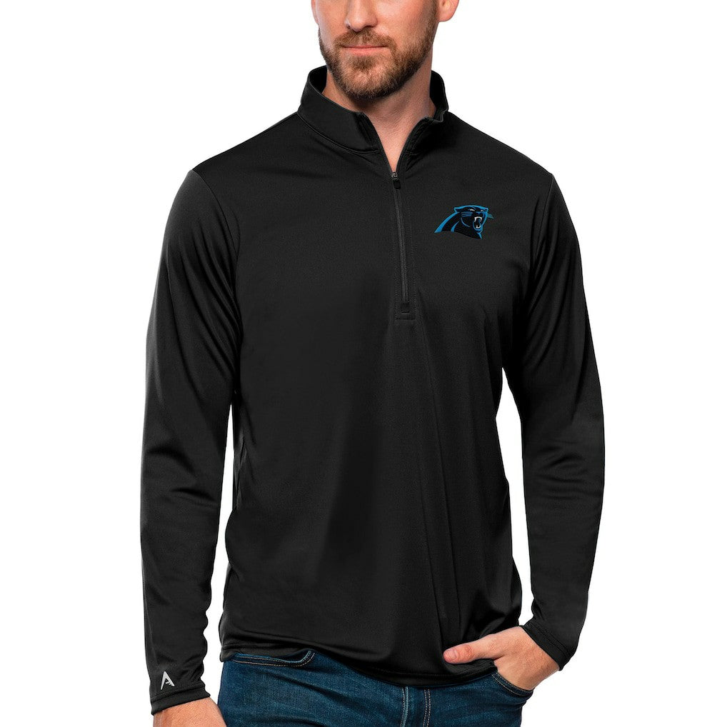 Carolina Panthers Antigua Tribute Quarter-Zip Lightweight Pullover Top Black | NFL