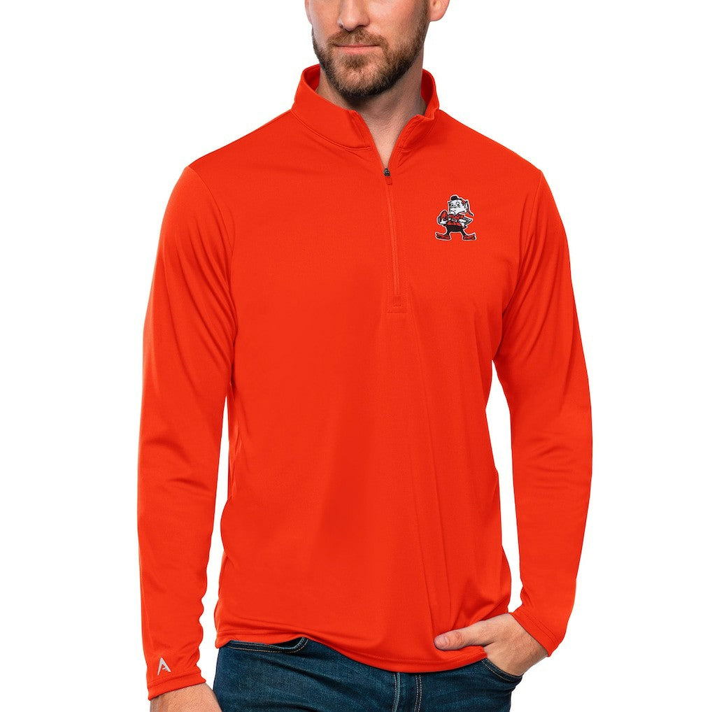 Cleveland Browns Antigua Tribute Quarter-Zip Lightweight Pullover Top Orange | NFL