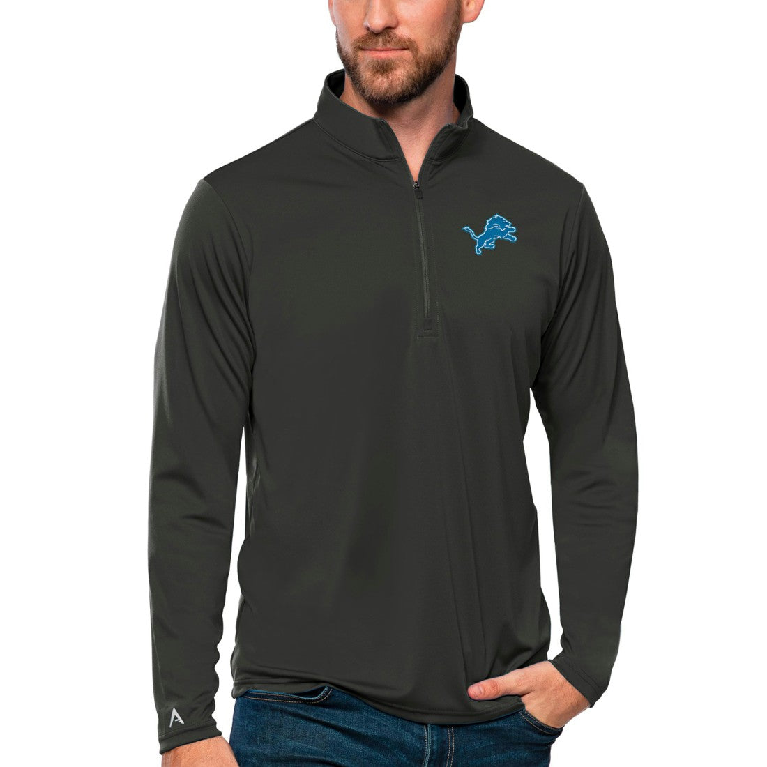Detroit Lions Antigua Tribute Quarter-Zip Lightweight Pullover Top Charcoal | NFL