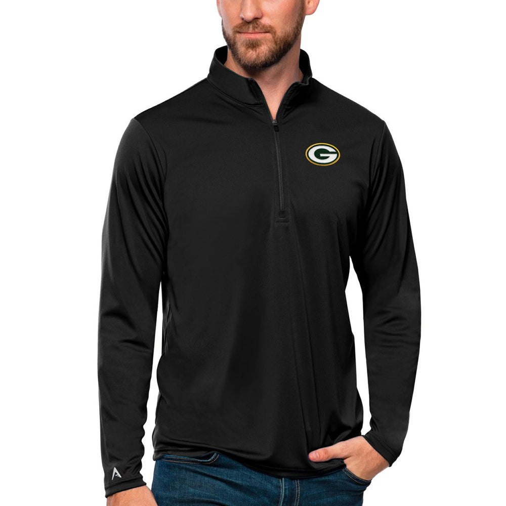 Green Bay Packers Antigua Tribute Quarter-Zip Lightweight Pullover Top Black | NFL