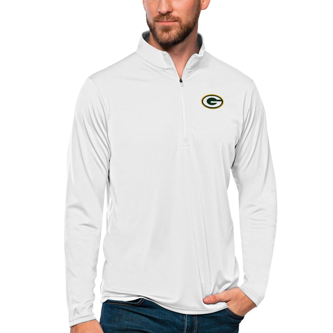 Green Bay Packers Antigua Tribute Quarter-Zip Lightweight Pullover Top White | NFL