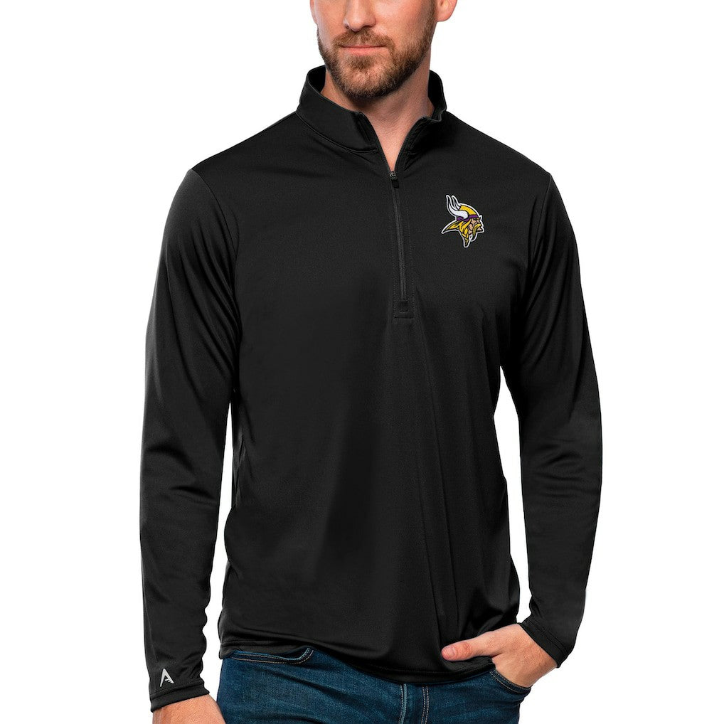 Minnesota Vikings Antigua Tribute Quarter-Zip Lightweight Pullover Top Black | NFL