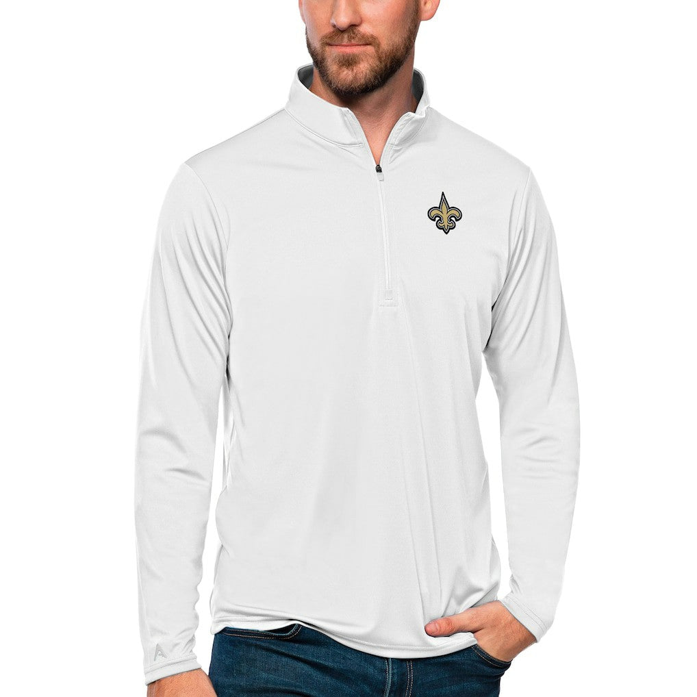 New Orleans Saints Antigua Tribute Quarter-Zip Lightweight Pullover Top White | NFL