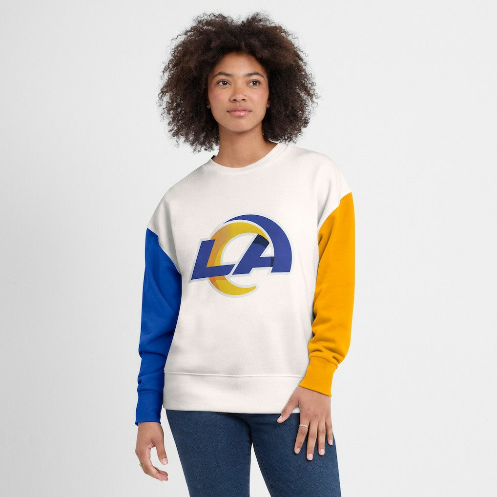 Los Angeles Rams Women's Colorblock Primary Logo Pullover Sweatshirt White | Fanatics