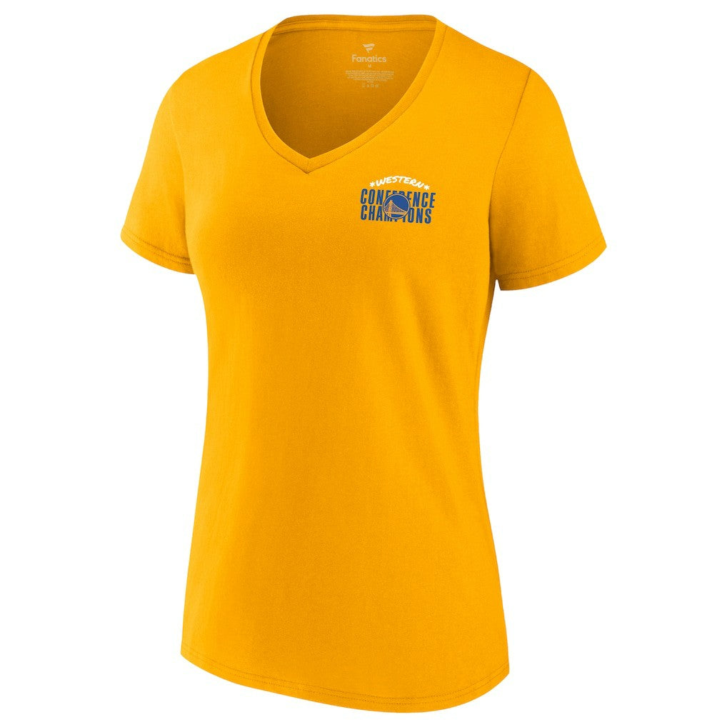 Golden State Warriors Women's 2022 Western Conference Champions Balanced Attack Roster V-Neck T-Shirt Gold - NBA