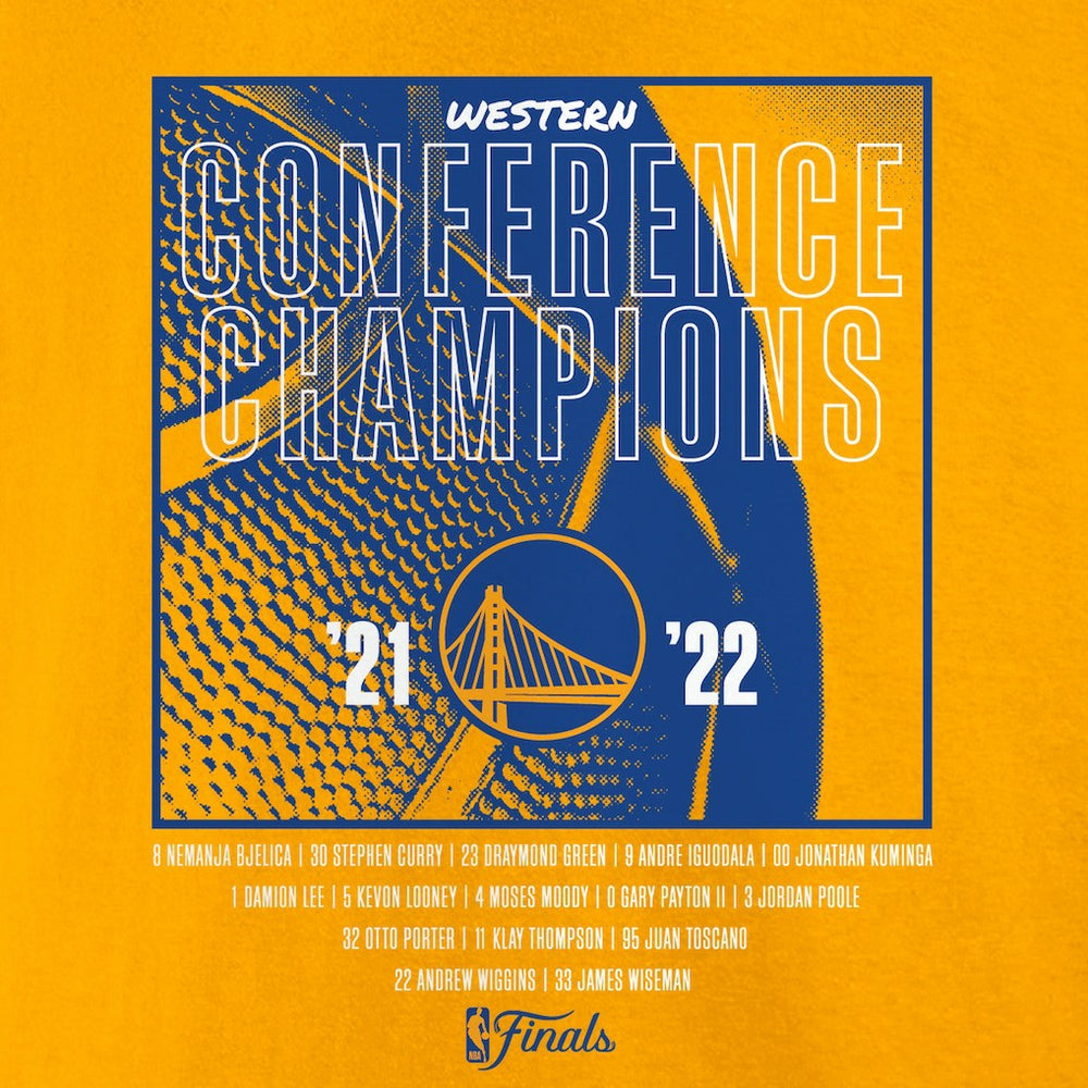 Golden State Warriors Women's 2022 Western Conference Champions Balanced Attack Roster V-Neck T-Shirt Gold - NBA