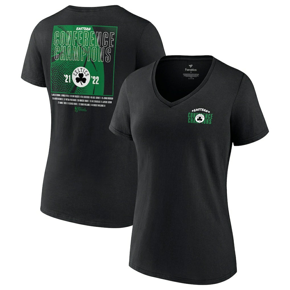Boston Celtics Women's 2022 Eastern Conference Champions Balanced Attack Roster V-Neck T-Shirt Black - NBA