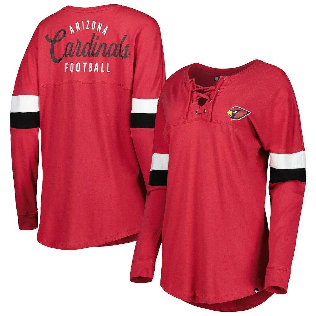 Arizona Cardinals New Era Women's Athletic Varsity Lace-Up Lightweight Long Sleeve T-Shirt Cardinal | NFL