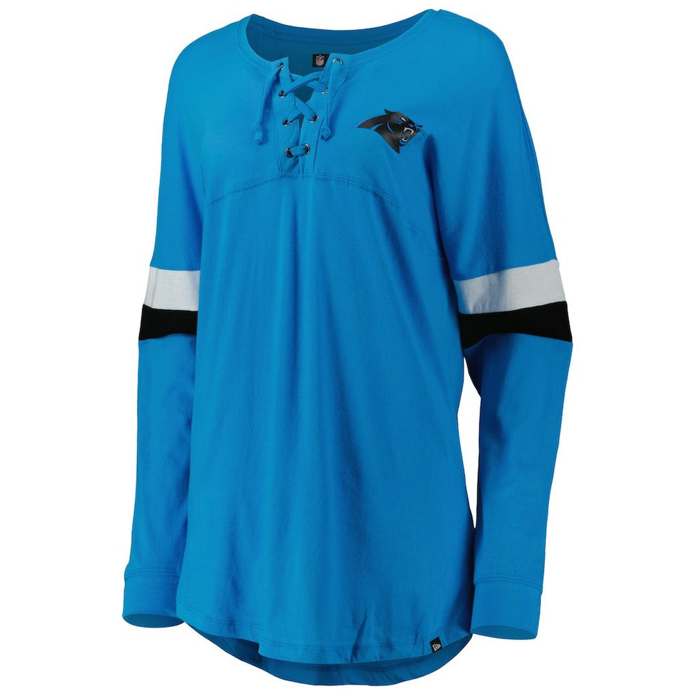 Carolina Panthers New Era Women's Athletic Varsity Lace-Up Lightweight Long Sleeve T-Shirt Blue | NFL