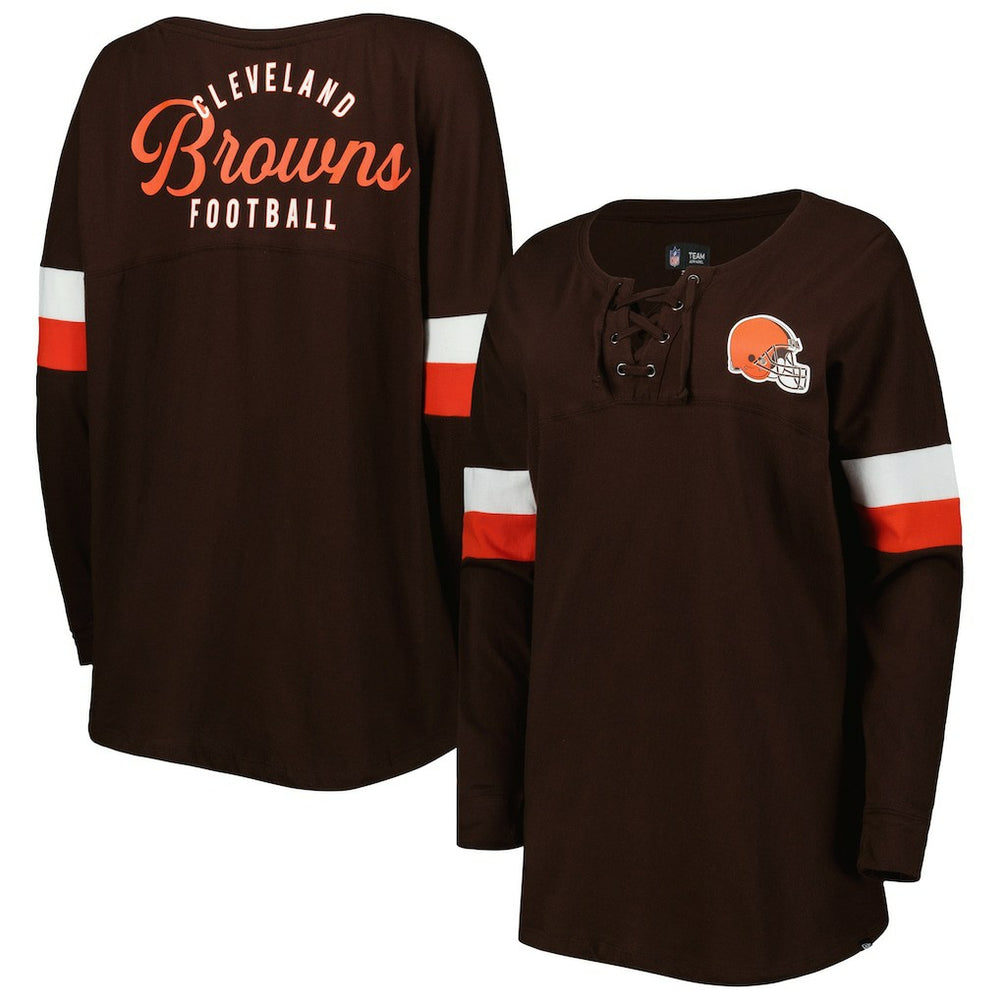 Cleveland Browns New Era Women's Athletic Varsity Lace-Up Lightweight Long Sleeve T-Shirt Brown | NFL