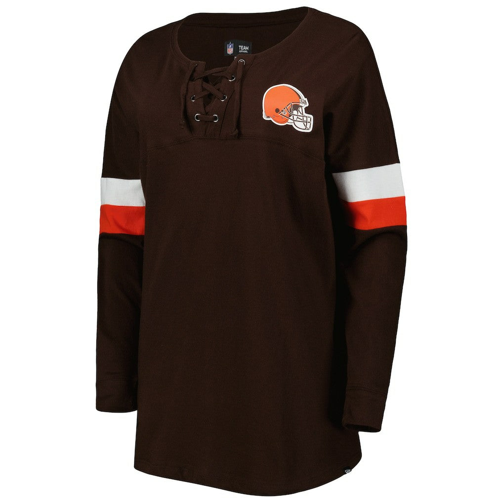Cleveland Browns New Era Women's Athletic Varsity Lace-Up Lightweight Long Sleeve T-Shirt Brown | NFL