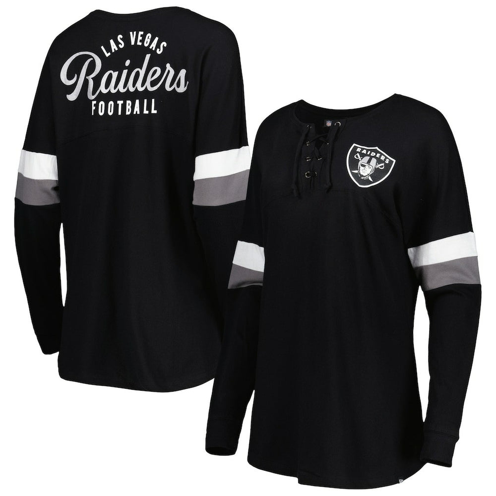 Las Vegas Raiders New Era Women's Athletic Varsity Lace-Up Lightweight Long Sleeve T-Shirt Black | NFL