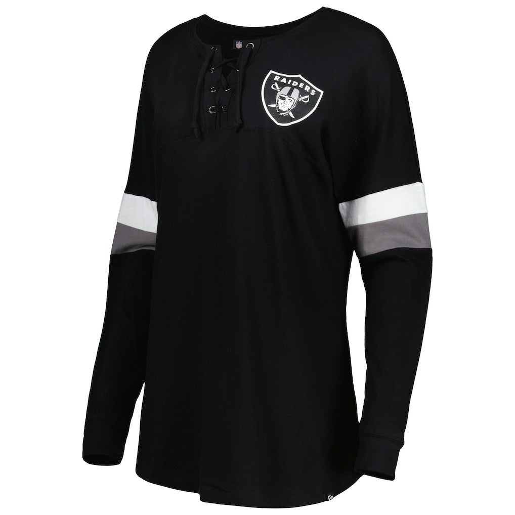 Las Vegas Raiders New Era Women's Athletic Varsity Lace-Up Lightweight Long Sleeve T-Shirt Black | NFL