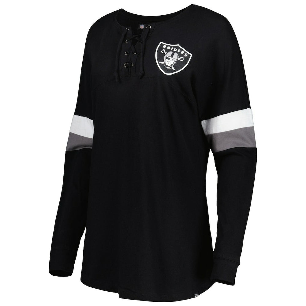 Las Vegas Raiders New Era Women's Athletic Varsity Lace-Up Lightweight Long Sleeve T-Shirt Black | NFL
