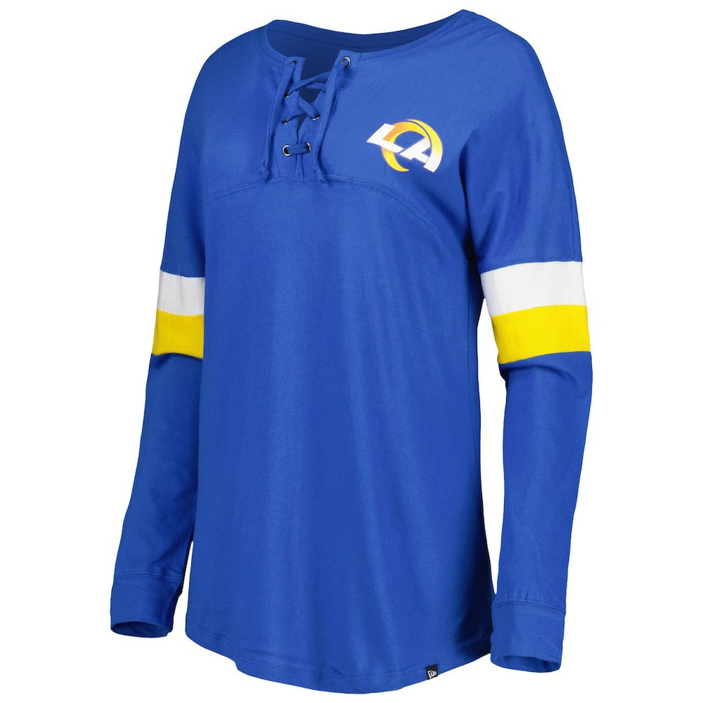 Los Angeles Rams New Era Women's Athletic Varsity Lace-Up Lightweight Long Sleeve T-Shirt Royal | NFL