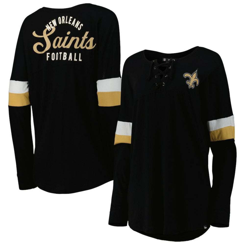 New Orleans Saints New Era Women's Athletic Varsity Lace-Up Lightweight Long Sleeve T-Shirt Black | NFL