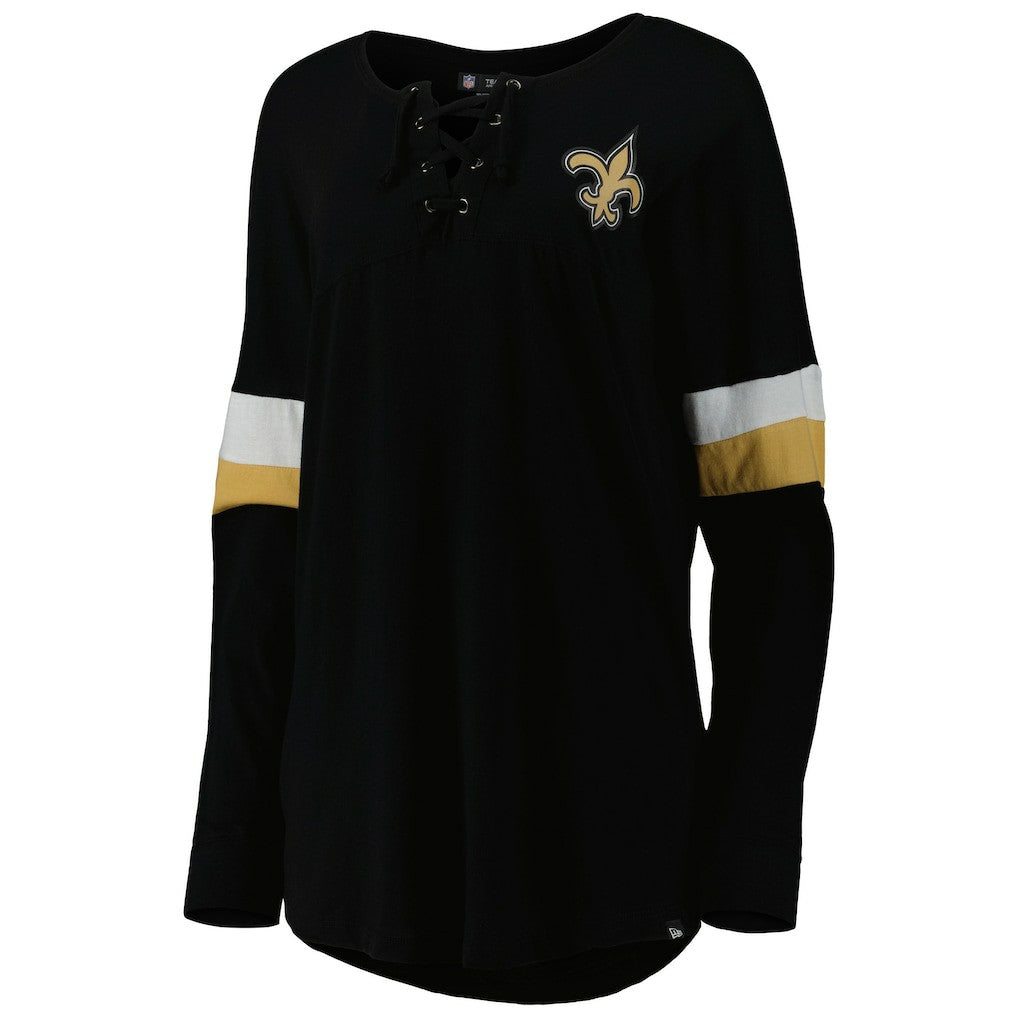 New Orleans Saints New Era Women's Athletic Varsity Lace-Up Lightweight Long Sleeve T-Shirt Black | NFL