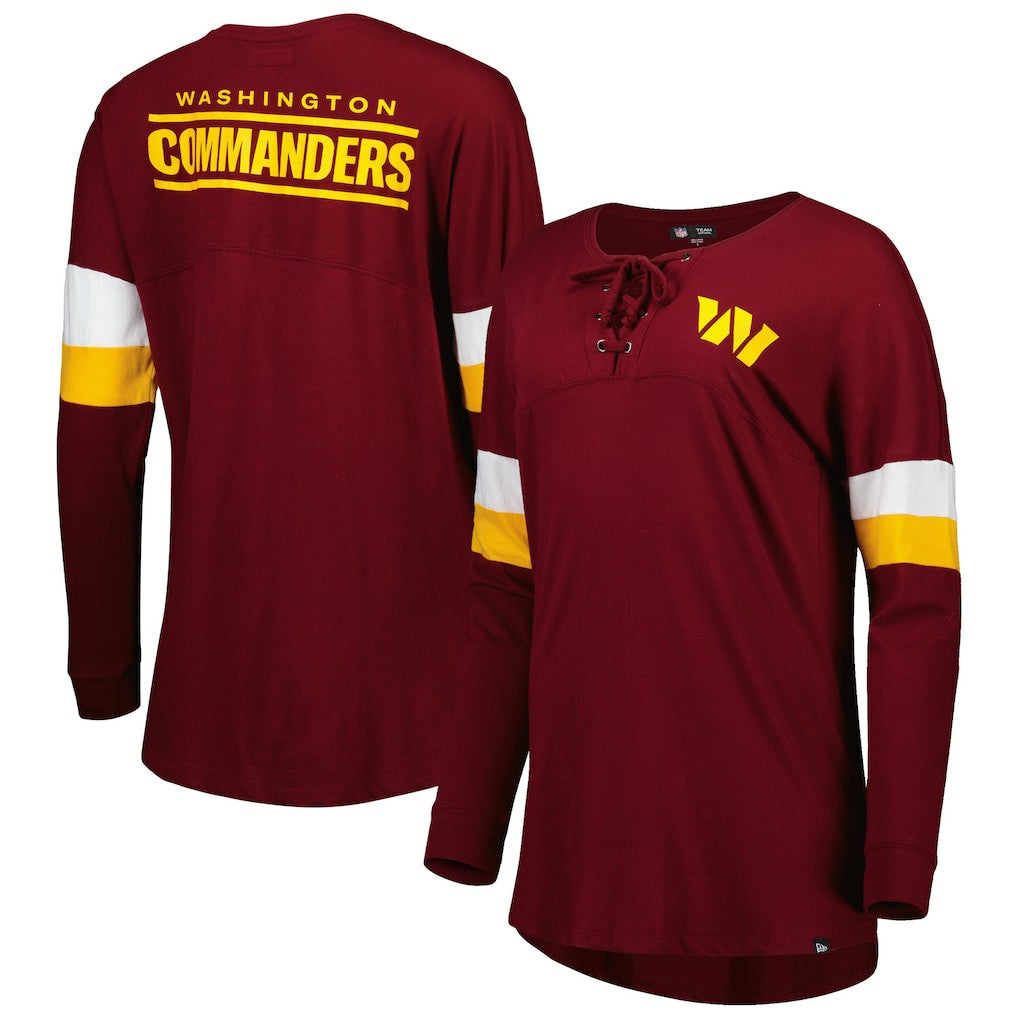 Washington Commanders New Era Women's Athletic Varsity Lace-Up Lightweight Long Sleeve T-Shirt Burgundy | NFL