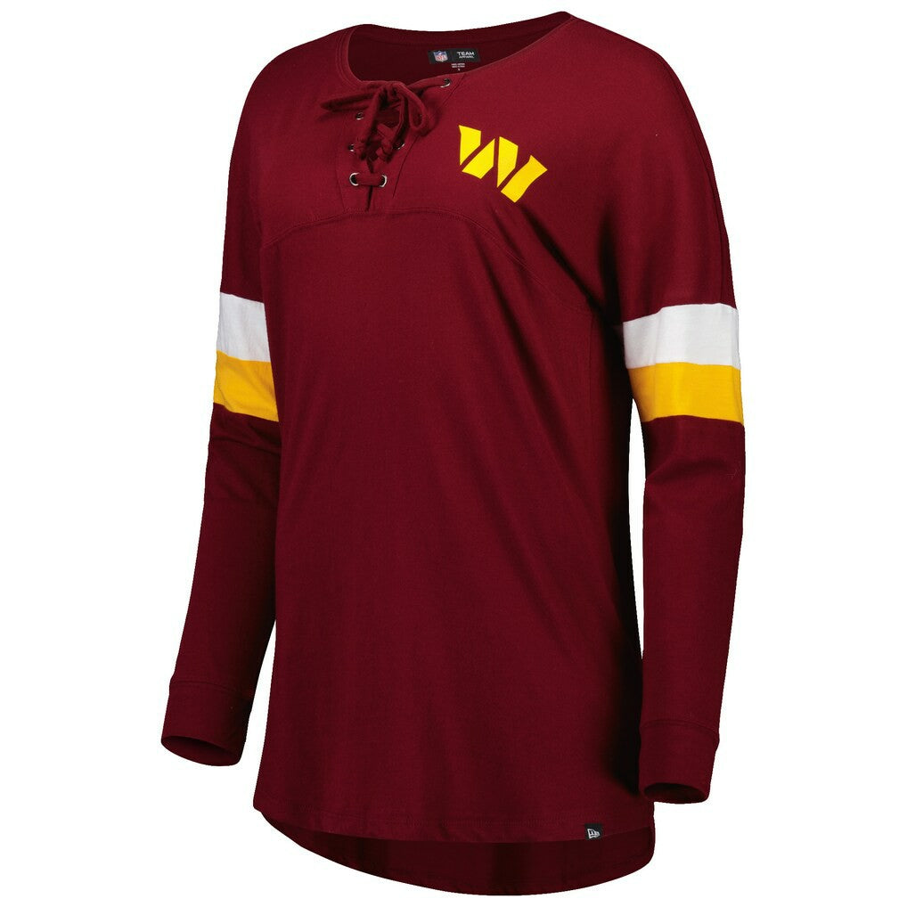 Washington Commanders New Era Women's Athletic Varsity Lace-Up Lightweight Long Sleeve T-Shirt Burgundy | NFL
