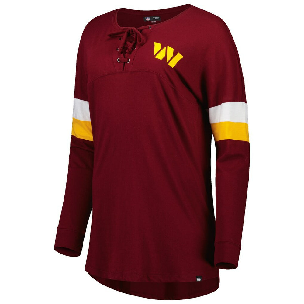 Washington Commanders New Era Women's Athletic Varsity Lace-Up Lightweight Long Sleeve T-Shirt Burgundy | NFL