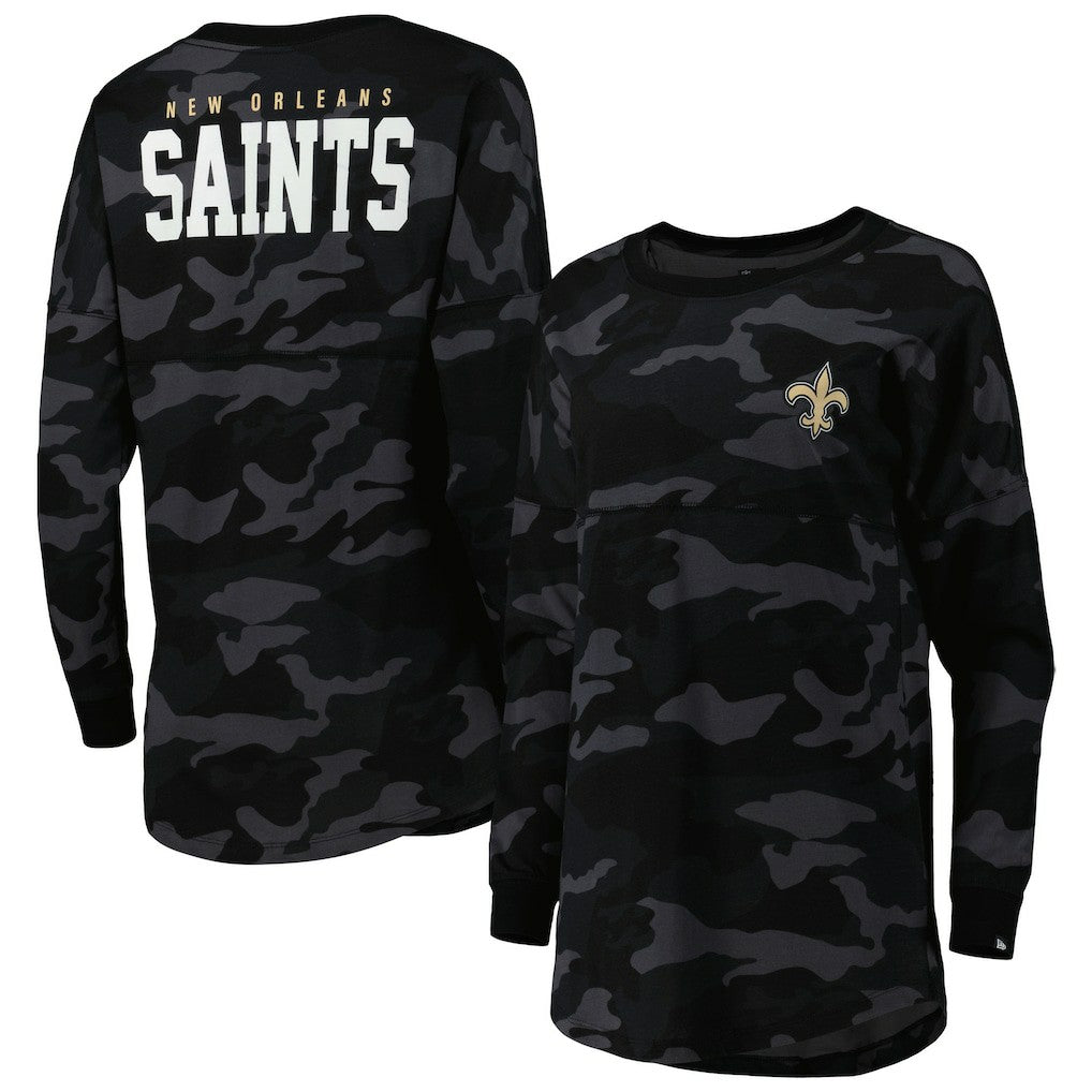 New Orleans Saints New Era Women's Camo Long Sleeve T-Shirt Black | NFL