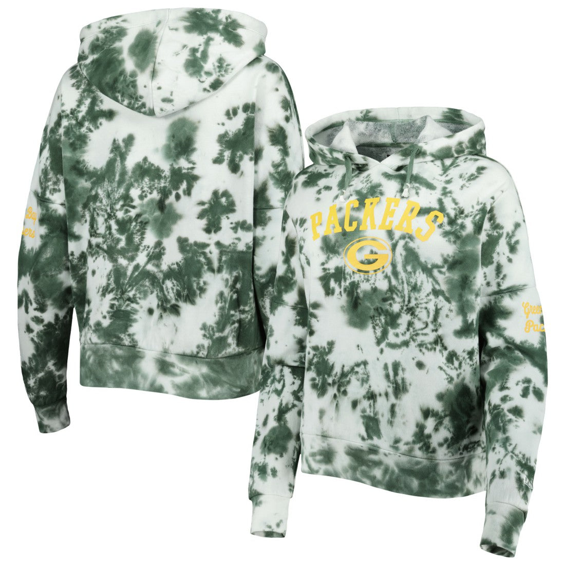 Green Bay Packers New Era Women's Cloud Dye Fleece Pullover Hoodie Green | NFL