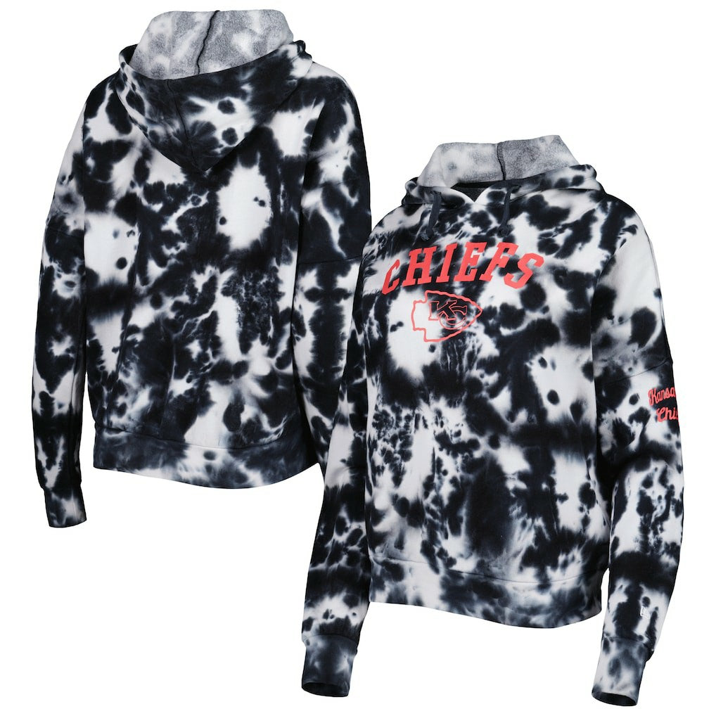 Kansas City Chiefs New Era Women's Cloud Dye Fleece Pullover Hoodie Black | NFL