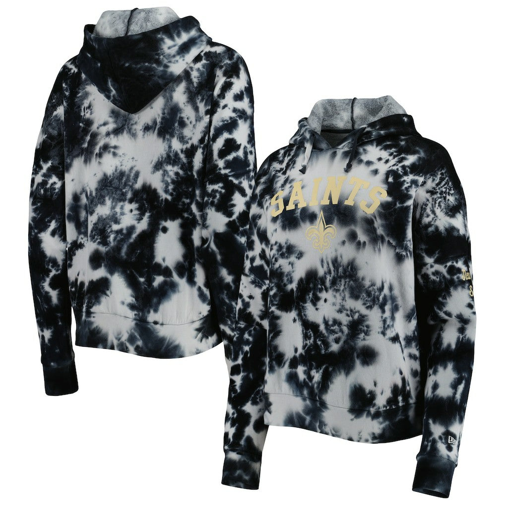 New Orleans Saints New Era Women's Cloud Dye Fleece Pullover Hoodie Black | NFL