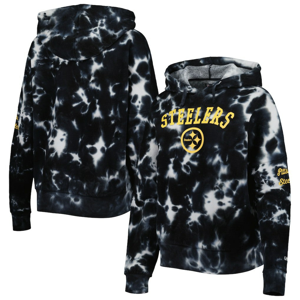 Pittsburgh Steelers New Era Women's Cloud Dye Fleece Pullover Hoodie Black | NFL